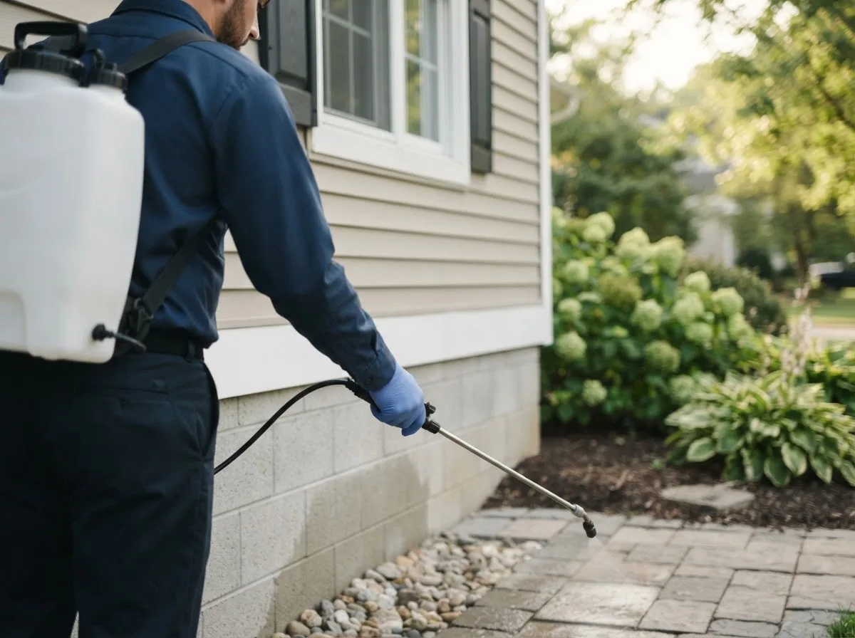 Pest control technician inspecting a home in Willington, CT
